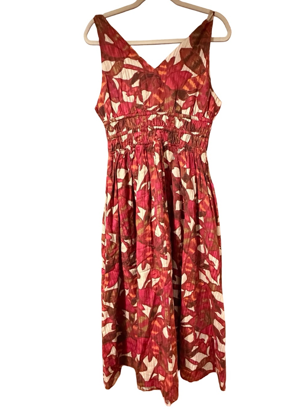 Caroline Constas Floral Botanical Beaded Smocked Maxi Dress Burgundy Cream NWT - Picture 3 of 7
